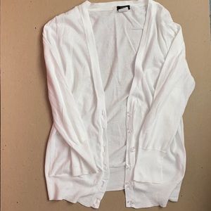 JCrew white cardigan with clear buttons